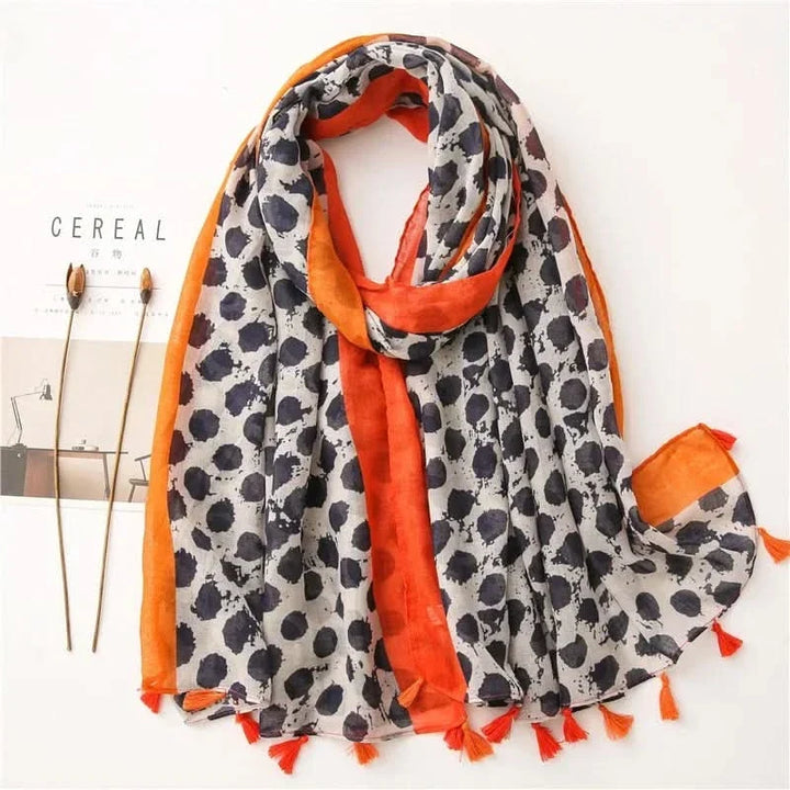 Women’s Viscose Scarf with Polka Dot Floral Pattern