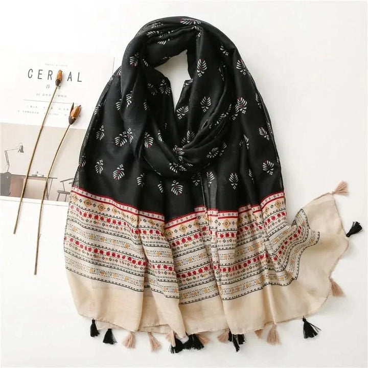Women’s Viscose Scarf with Polka Dot Floral Pattern
