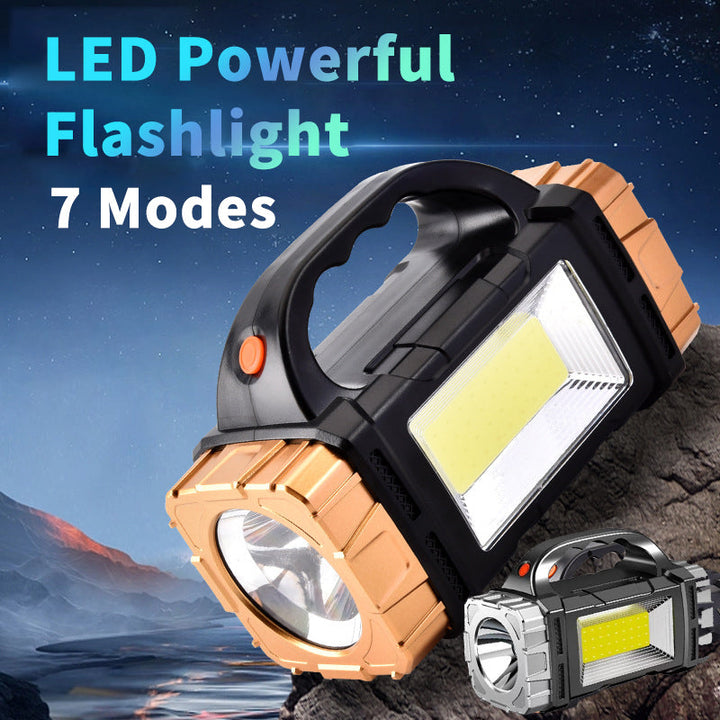 Solar Rechargeable LED Torch with COB Floodlight and Power Bank