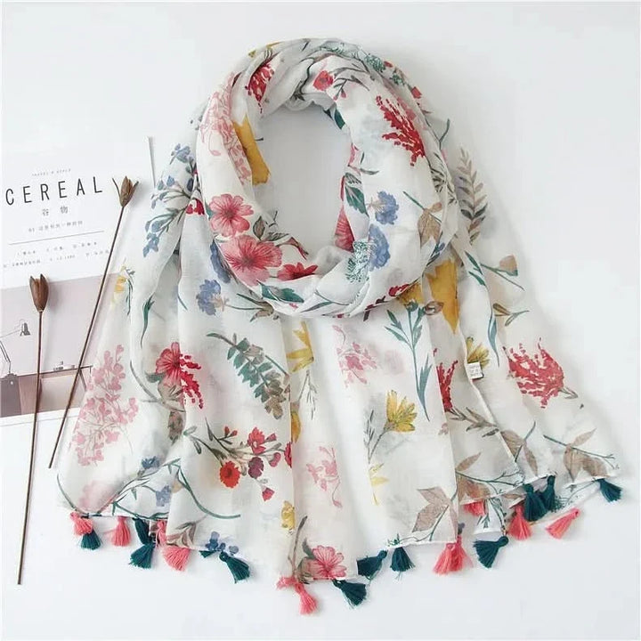 Women’s Viscose Scarf with Polka Dot Floral Pattern