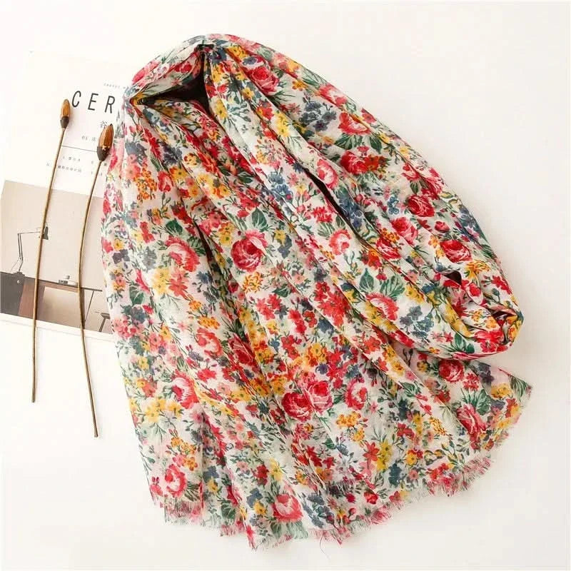 Women’s Viscose Scarf with Polka Dot Floral Pattern
