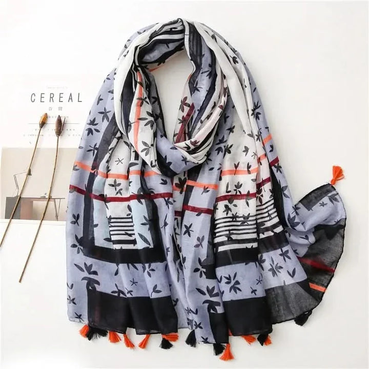 Women’s Viscose Scarf with Polka Dot Floral Pattern