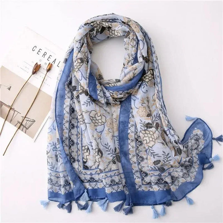 Women’s Viscose Scarf with Polka Dot Floral Pattern