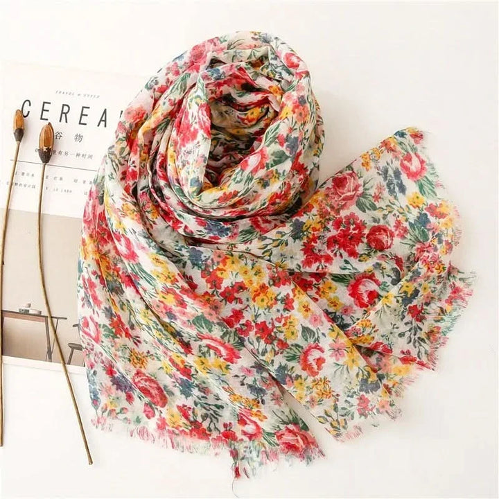 Women’s Viscose Scarf with Polka Dot Floral Pattern