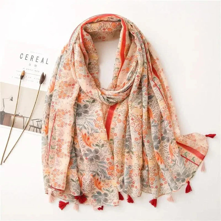 Women’s Viscose Scarf with Polka Dot Floral Pattern