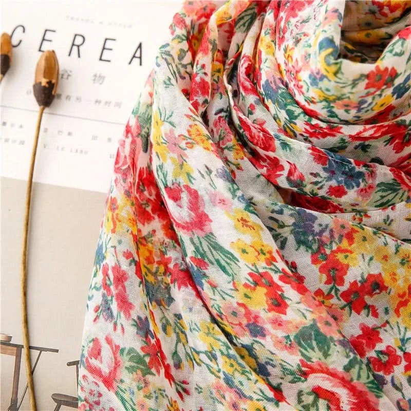 Women’s Viscose Scarf with Polka Dot Floral Pattern