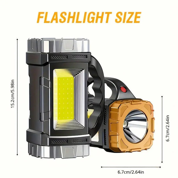 Solar Rechargeable LED Torch with COB Floodlight and Power Bank
