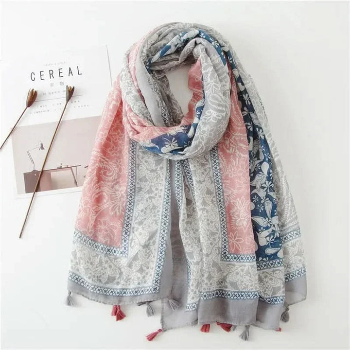 Women’s Viscose Scarf with Polka Dot Floral Pattern