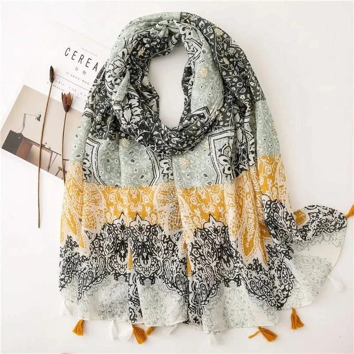 Women’s Viscose Scarf with Polka Dot Floral Pattern