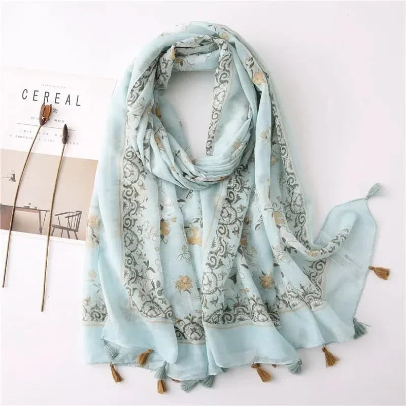 Women’s Viscose Scarf with Polka Dot Floral Pattern