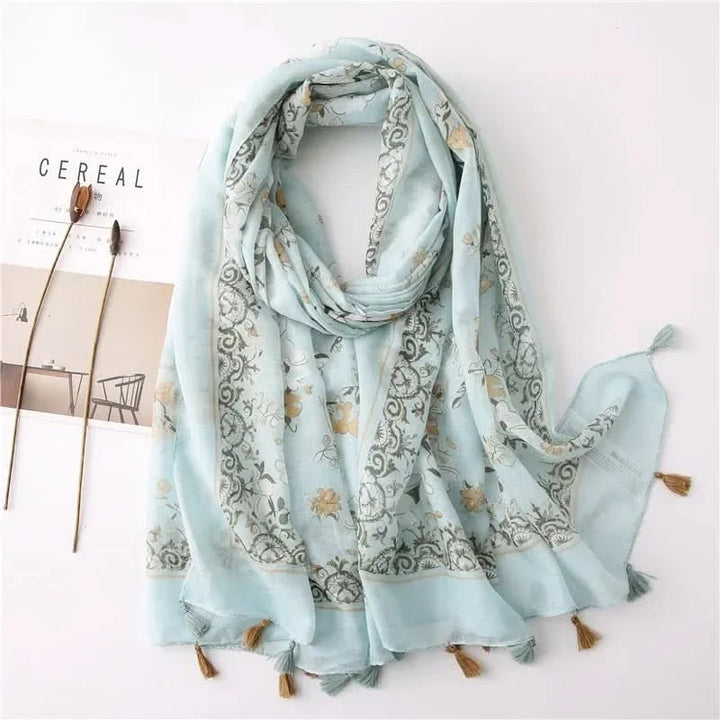 Women’s Viscose Scarf with Polka Dot Floral Pattern