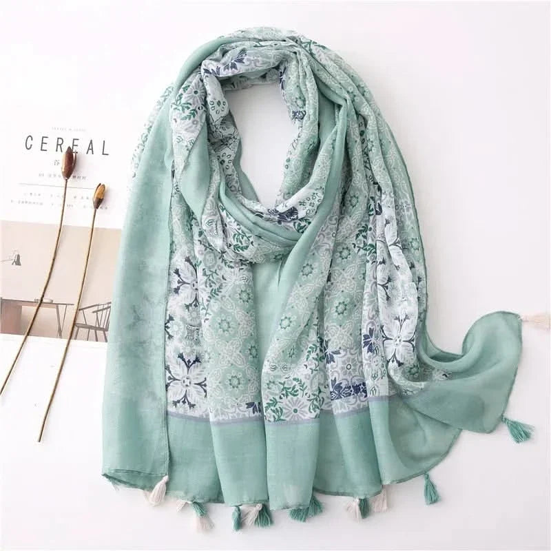 Women’s Viscose Scarf with Polka Dot Floral Pattern