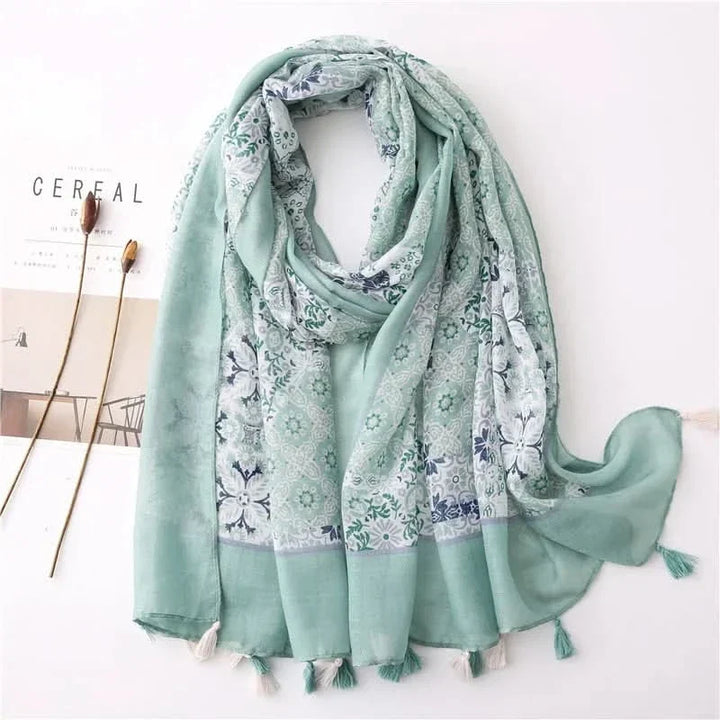 Women’s Viscose Scarf with Polka Dot Floral Pattern
