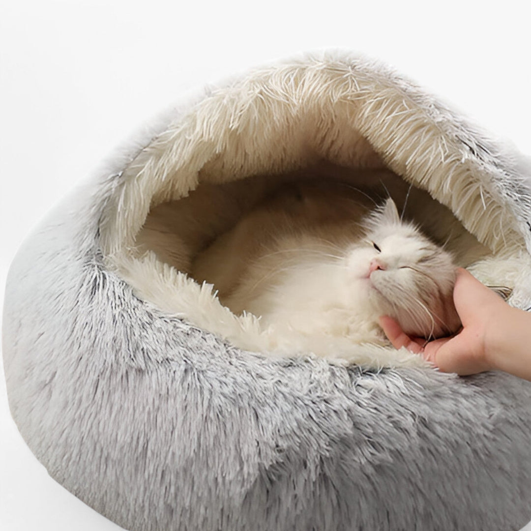 Round Faux Fur Pet Bed with Washable Cover and Non-Slip Base