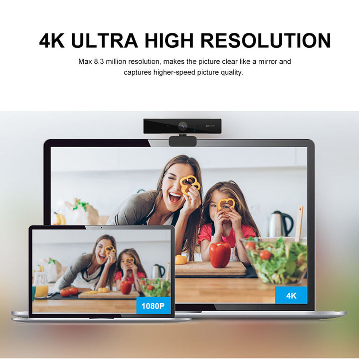 4K Webcam with Autofocus, Built-In Mic and Auto Light Correction
