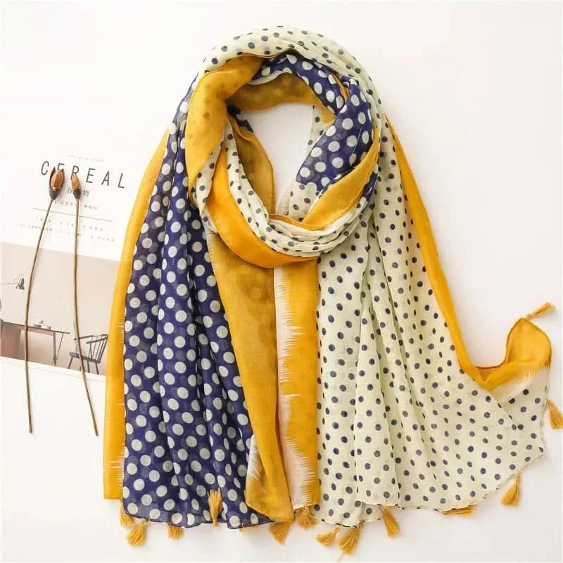 Women’s Viscose Scarf with Polka Dot Floral Pattern