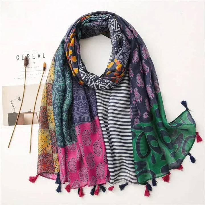 Women’s Viscose Scarf with Polka Dot Floral Pattern