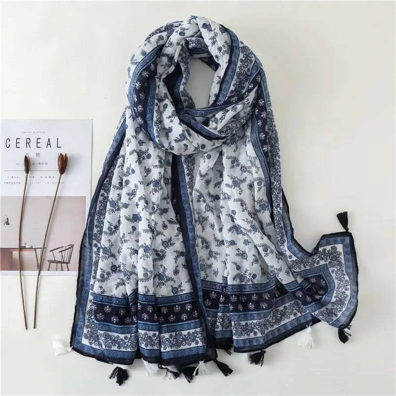 Women’s Viscose Scarf with Polka Dot Floral Pattern