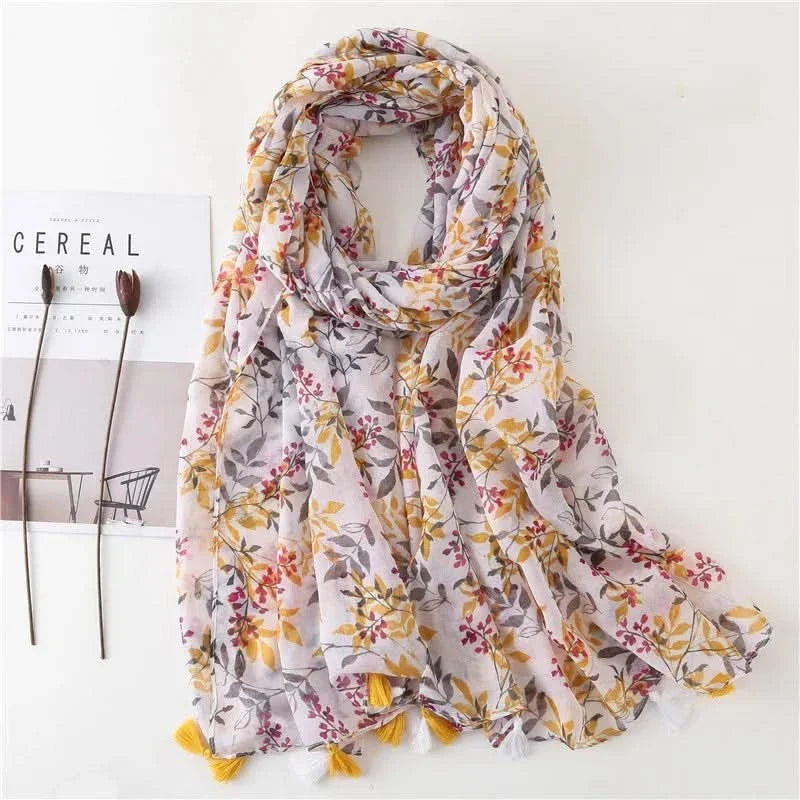 Women’s Viscose Scarf with Polka Dot Floral Pattern