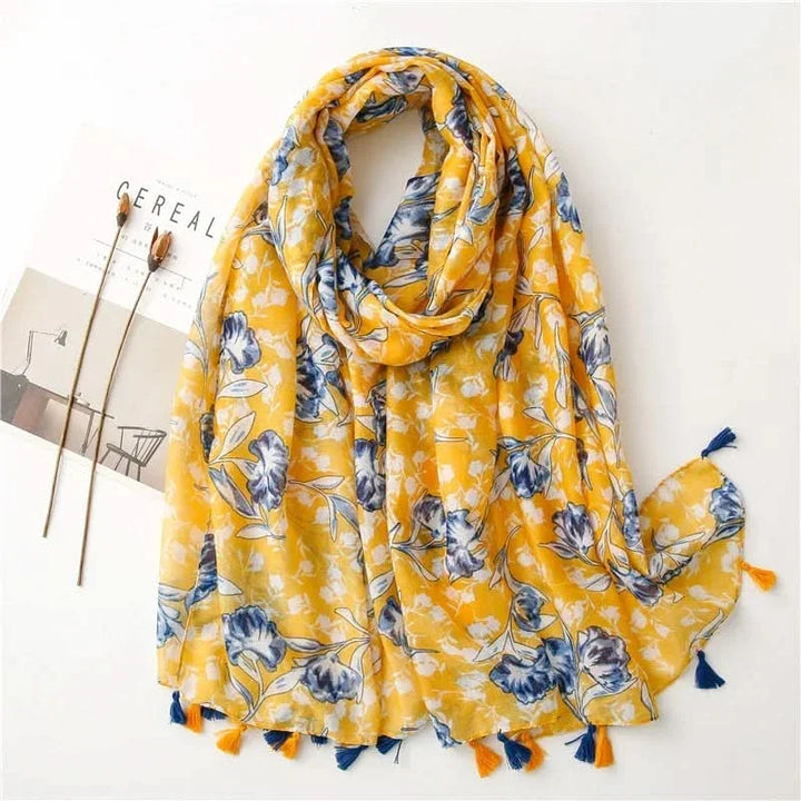 Women’s Viscose Scarf with Polka Dot Floral Pattern