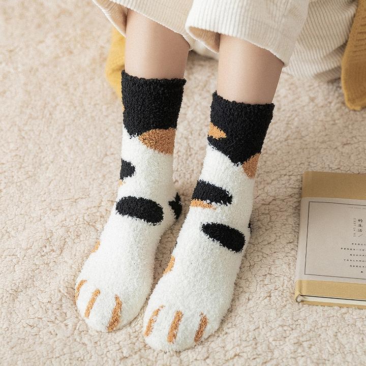 Harwelton™ Cosy Cat Paw Socks in Soft Coral Fleece, One Size Fits Most