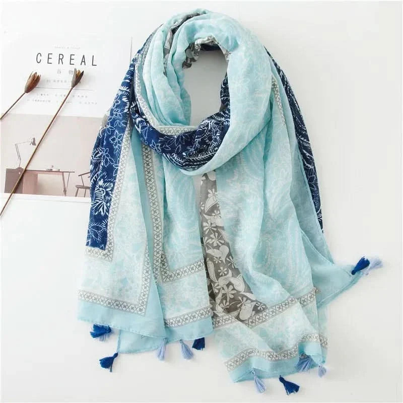 Women’s Viscose Scarf with Polka Dot Floral Pattern