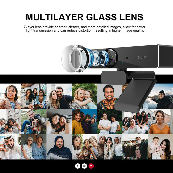 4K Webcam with Autofocus, Built-In Mic and Auto Light Correction