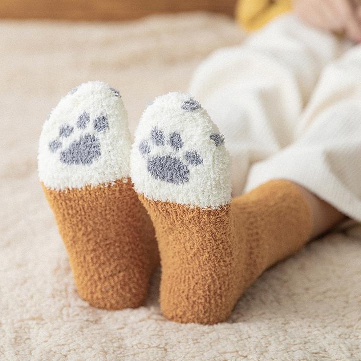 Harwelton™ Cosy Cat Paw Socks in Soft Coral Fleece, One Size Fits Most