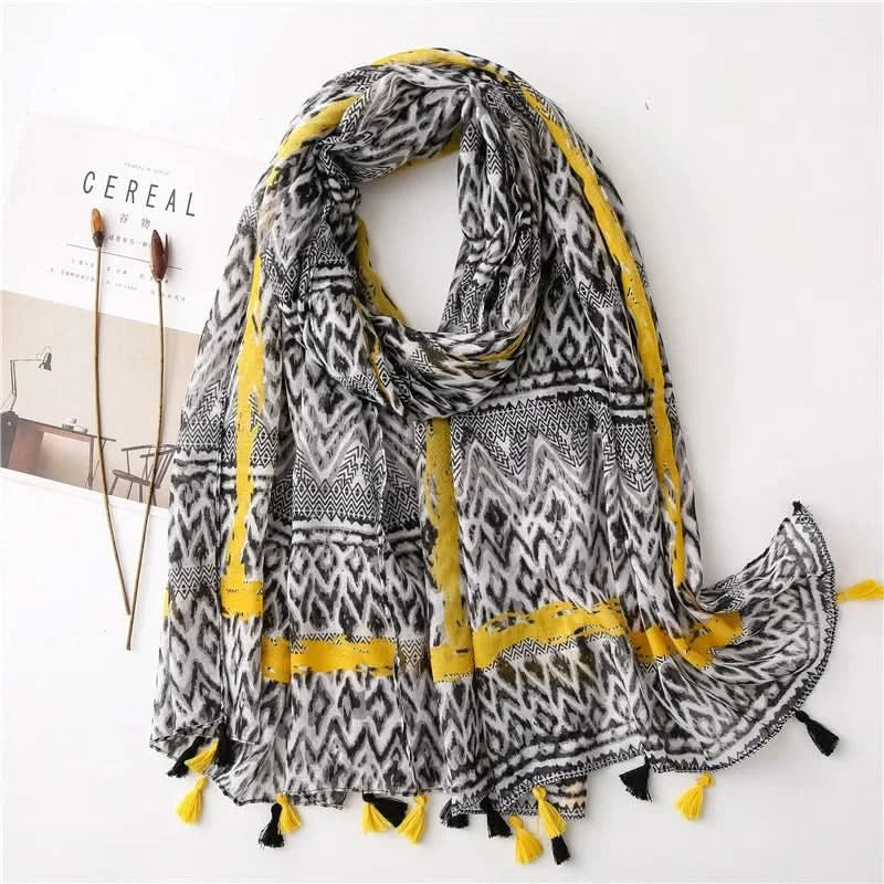 Women’s Viscose Scarf with Polka Dot Floral Pattern