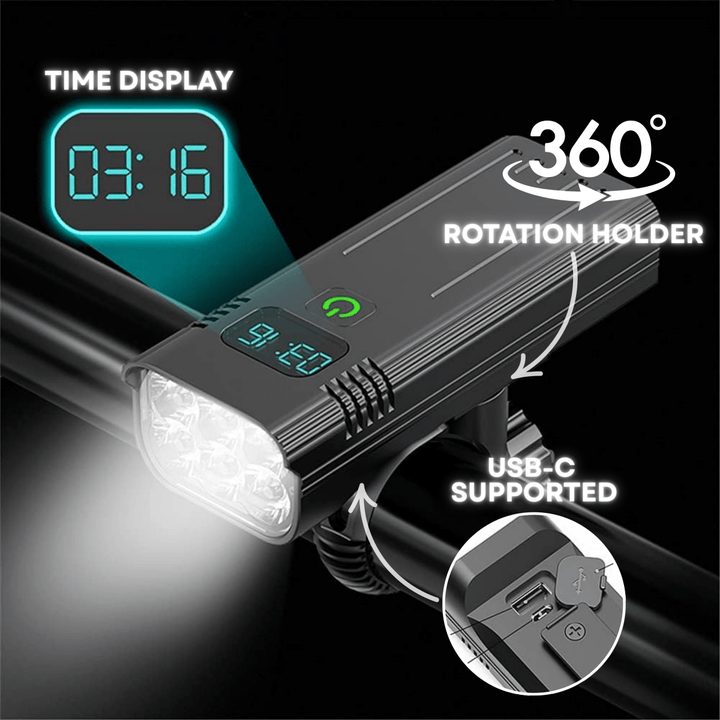 Harwelton™ 5000 Lumen Bike Light with 12 LEDs and USB-C Rechargeable Battery