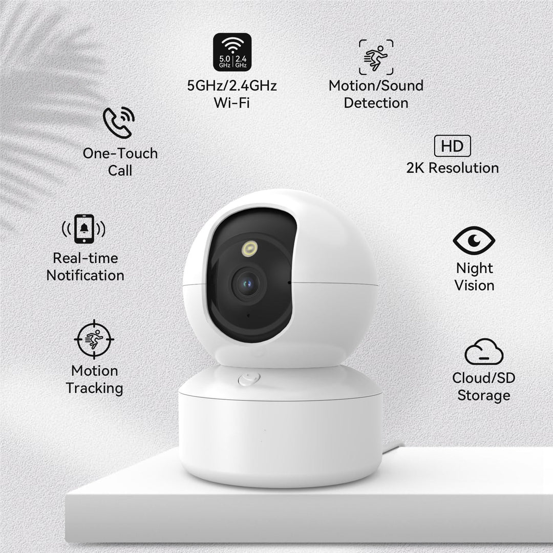 2K Indoor Security Camera with Pan-Tilt Motion Tracking
