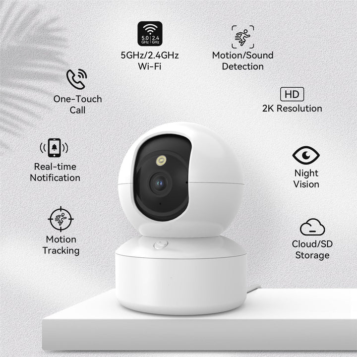 2K Indoor Security Camera with Pan-Tilt Motion Tracking