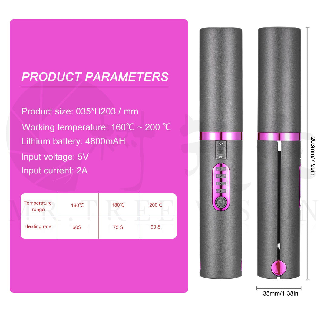 Cordless USB 2-in-1 Mini Straightener and Curler for Travel