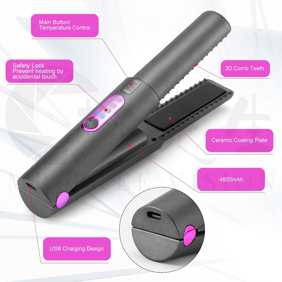 Cordless USB 2-in-1 Mini Straightener and Curler for Travel