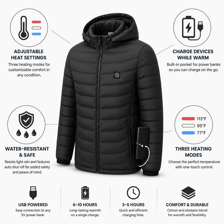 Harwelton™ USB Heated Jacket with Power Bank Pocket &amp; Auto Shut-Off