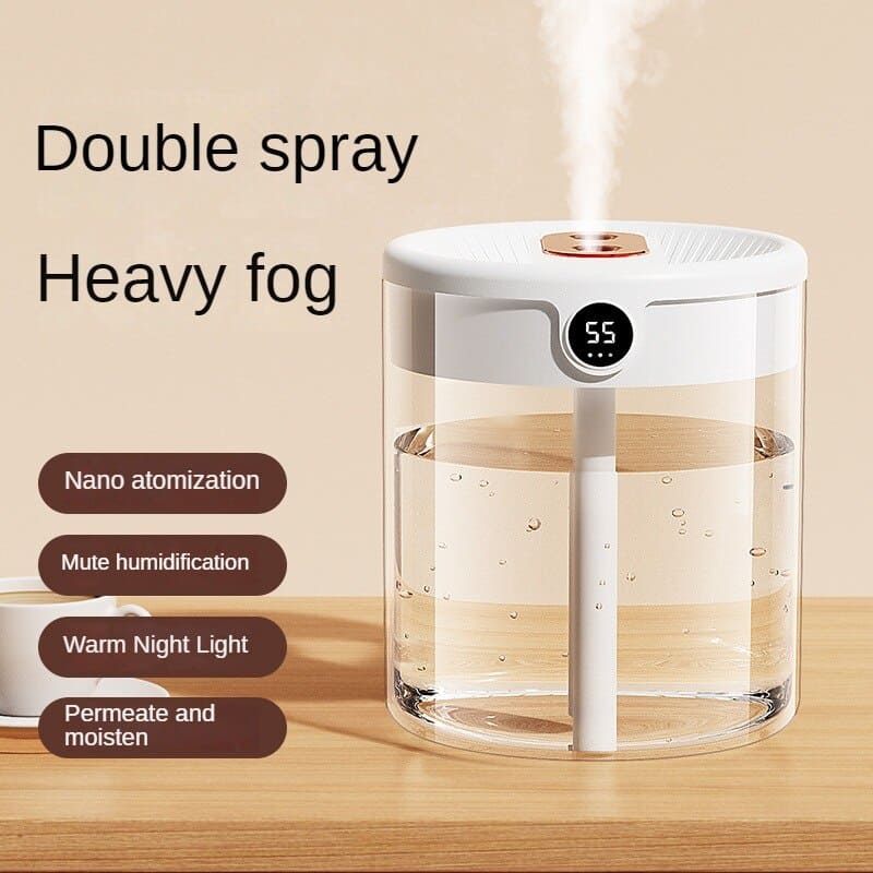 2-Litre USB Humidifier with Twin Mist Outlets and Digital Display