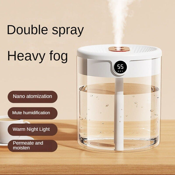 2-Litre USB Humidifier with Twin Mist Outlets and Digital Display