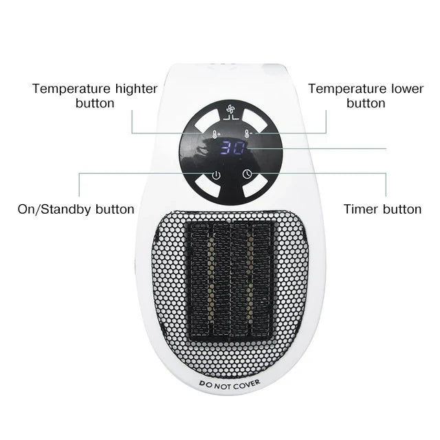 Mini Heizlüfter | Programmierbarer 12-Stunden-Timer | Leiser Betrieb mit Fernbedienung und Thermostat 15-32°C