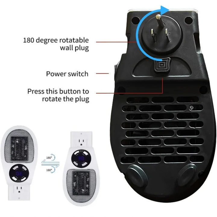 Mini Heizlüfter | Programmierbarer 12-Stunden-Timer | Leiser Betrieb mit Fernbedienung und Thermostat 15-32°C