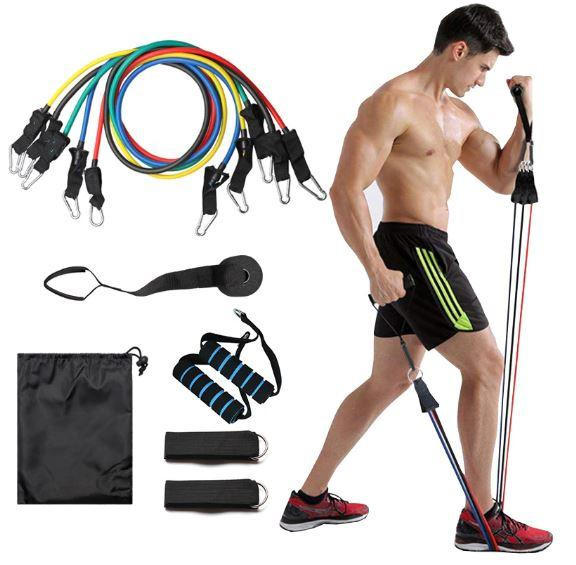 11-Piece Resistance Band Set with Door Anchor and Bag