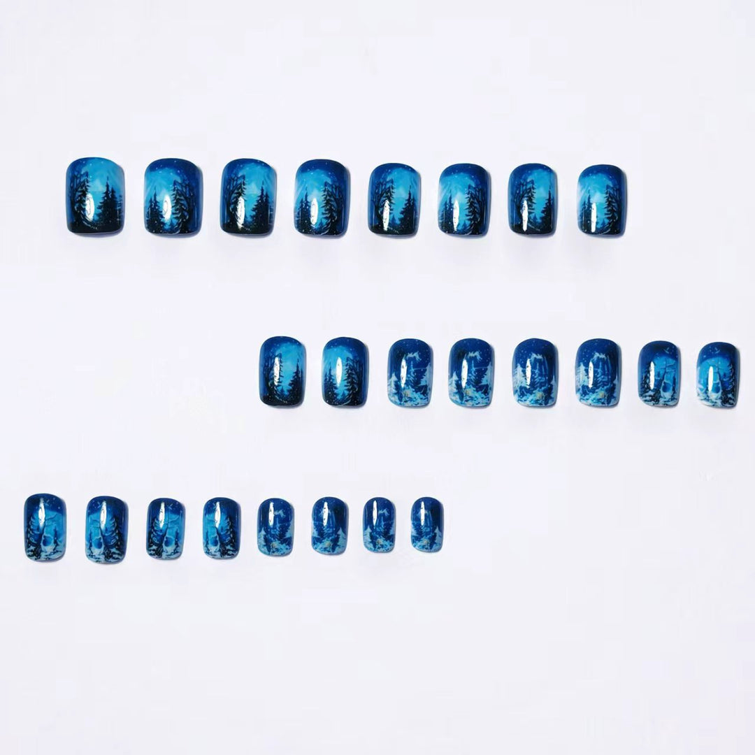 Hand-Painted Look Winter Nail Tips in Slate Grey