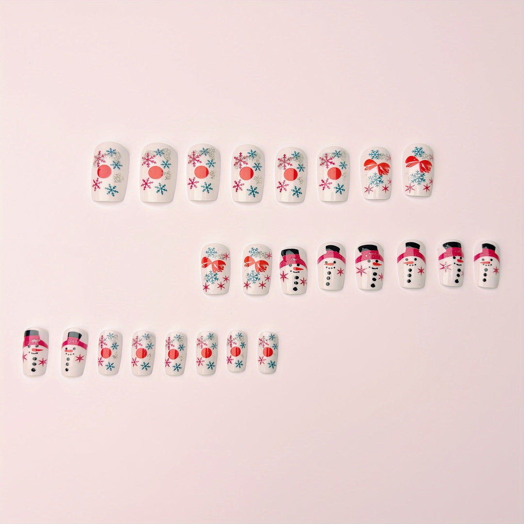 Winter Press-On Nails with Snowman &amp; Snowflake Designs