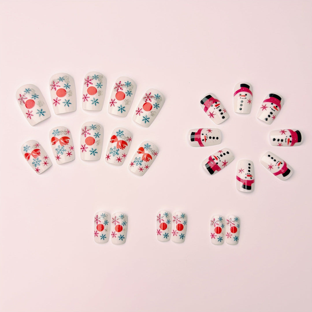 Winter Press-On Nails with Snowman &amp; Snowflake Designs