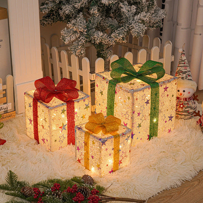 Harwelton™ Light-Up Christmas Gift Box Decorations, Set of 3 with LEDs