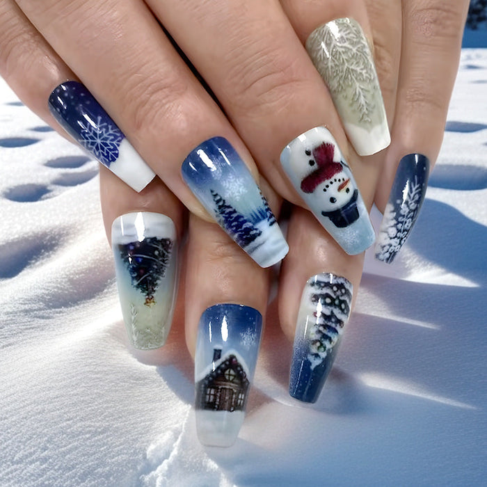 Harwelton™ Artistic Winter Press-On Nails with Frosty Tree Scenes