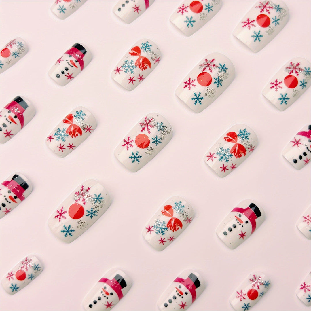 Winter Press-On Nails with Snowman &amp; Snowflake Designs