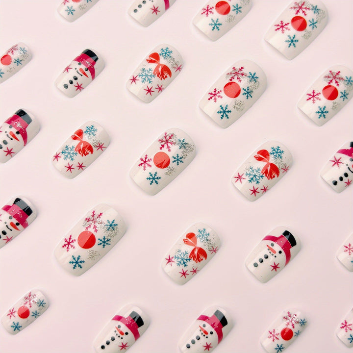 Winter Press-On Nails with Snowman &amp; Snowflake Designs