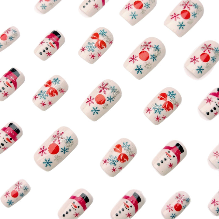 Winter Press-On Nails with Snowman &amp; Snowflake Designs