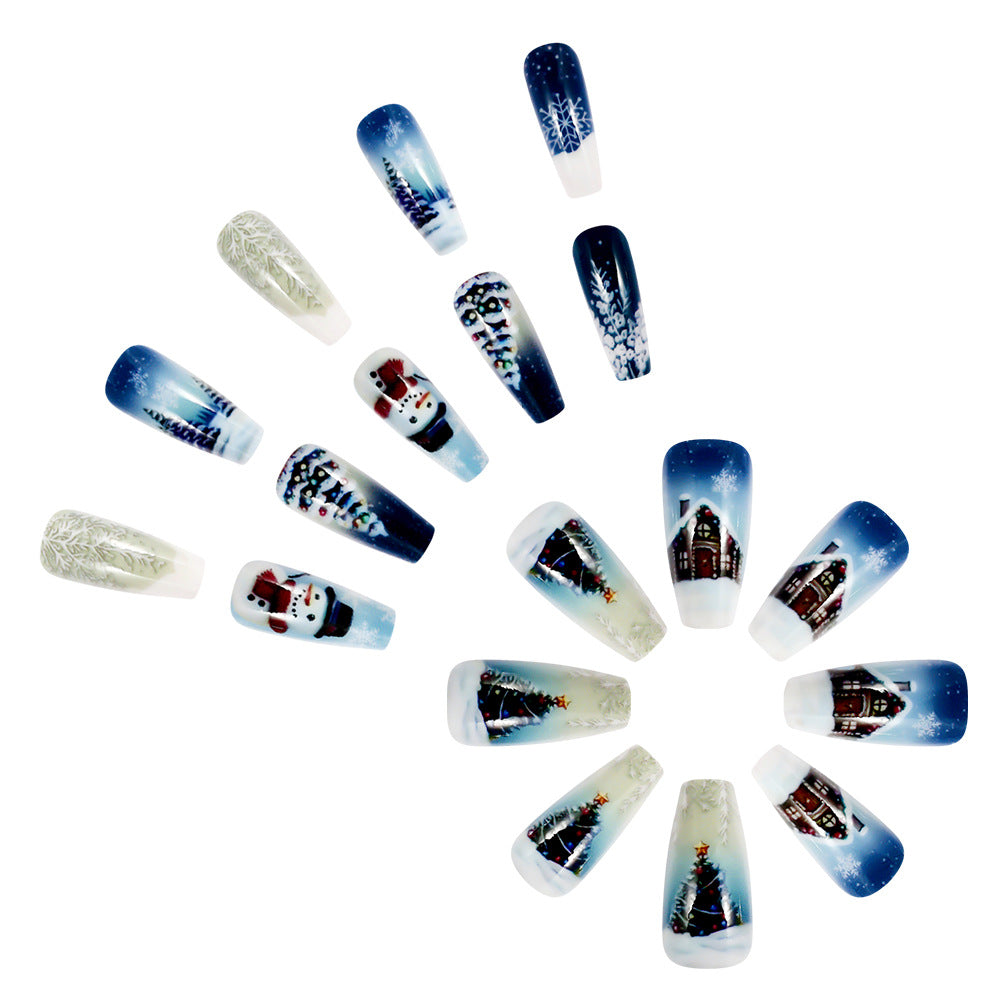 Artistic Winter Press-On Nails with Frosty Tree Scenes