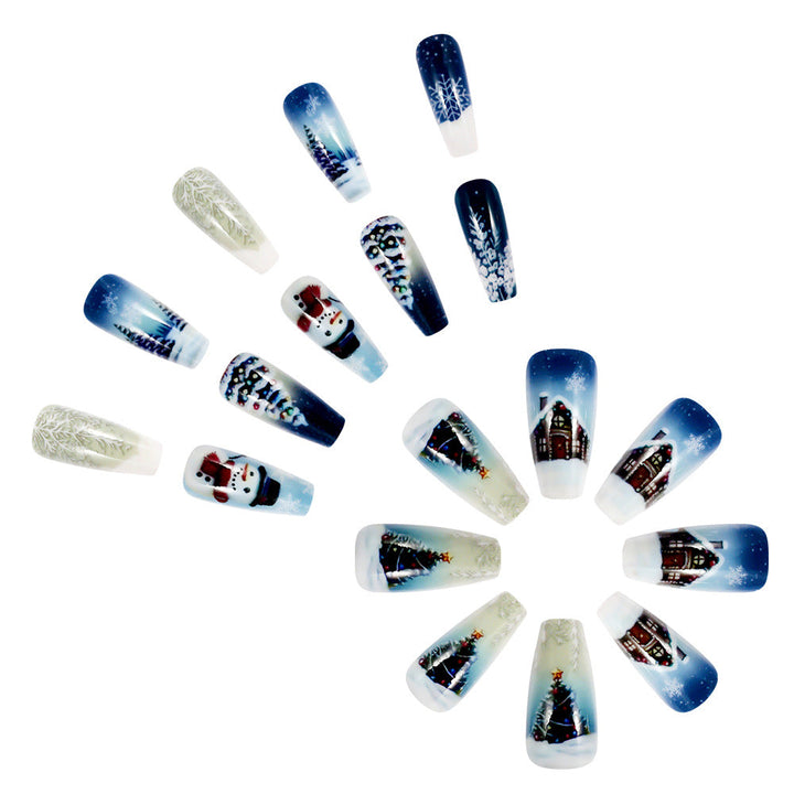Artistic Winter Press-On Nails with Frosty Tree Scenes